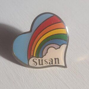 Susan Name Rainbow Vintage 1970's Heart Lapel Pin Brooch
